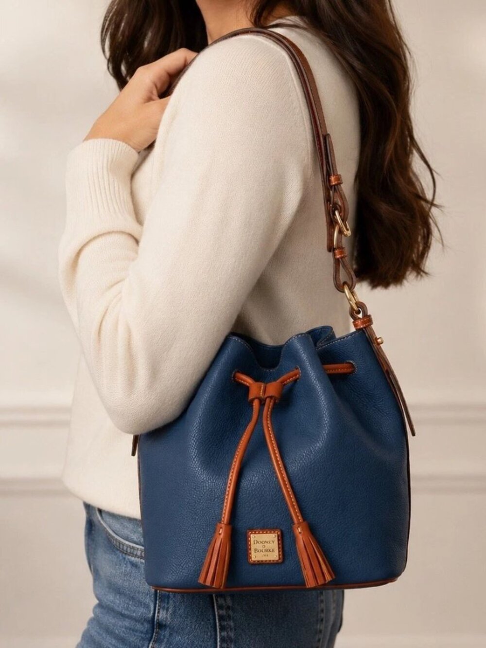 Dooney Bourke Tasha Drawstring Pebble Grain Leather Spearment NWOT - Picture 12 of 14